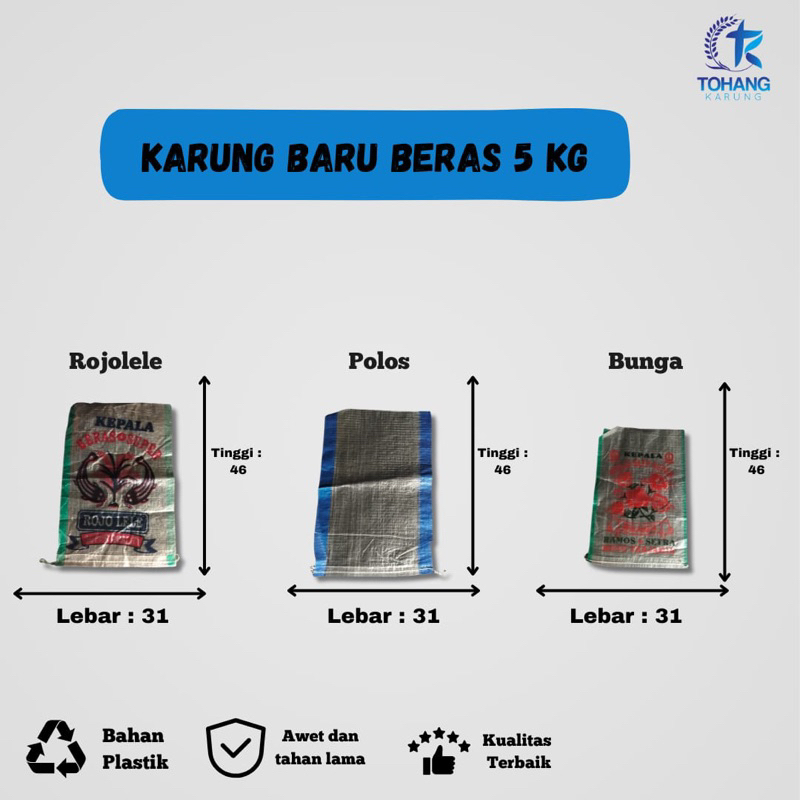 Karung plastik baru beras 5kg rojolele polos bunga