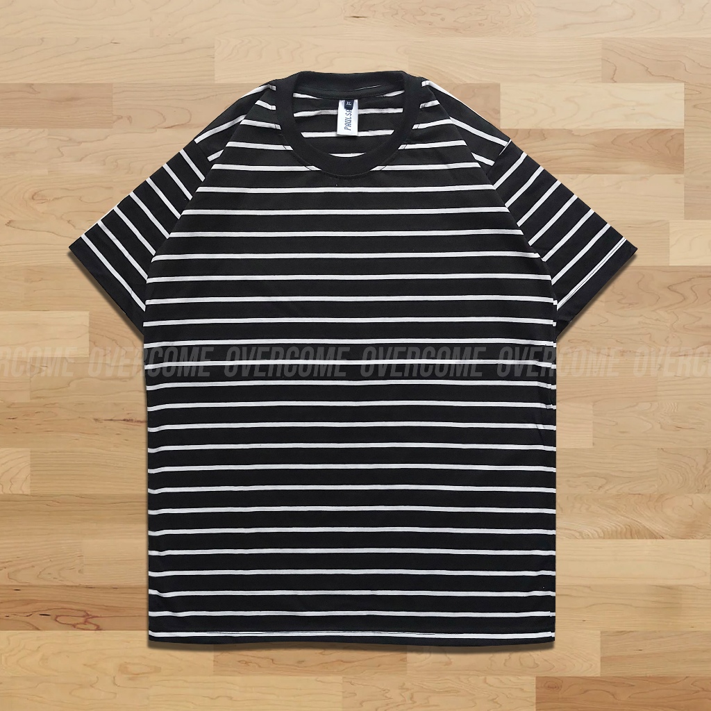 Kaos stripe kaos belang kaos pria garis putih basic hitam