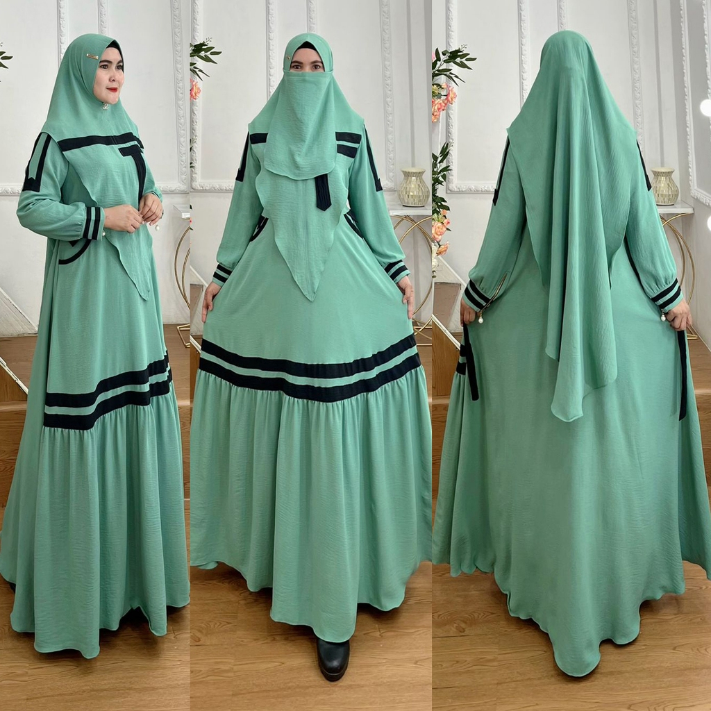 Set Gamis Syari Muslimah Kombinasi Kode MAULIDI Bahan Kringkel Premium By Ory AjeZas Collection