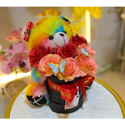 Bloom Box Bunga Mawar & Beruang