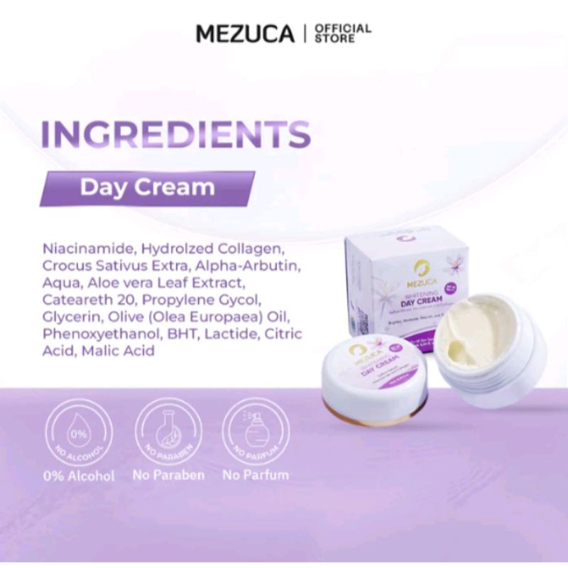 Day Cream Mezuca Krim Pagi Mencerahkan Memutihkan atasi Jerawat Bekas Jerawat Flek Hitam di Wajah