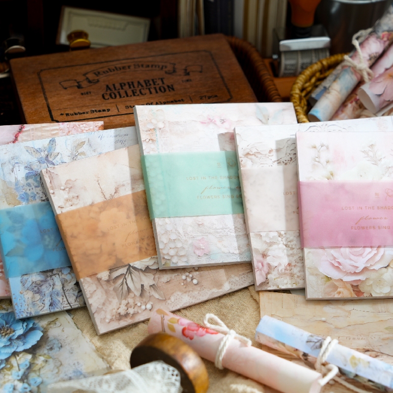 

50 Lembar Kertas Hias Seri Bayangan Bunga 9,5x9,5cm Untuk Dekorasi Scrapbook Bullet Journal Diary Jurnal Retro Vintage
