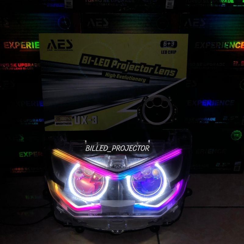 BILLED NEW NMAX REFLEKTOR LAMPU DEPAN NEW NMAX CUSTOM BILLED PROJECTOR LENS UX-3 80 WATT 3 INCH DEVI