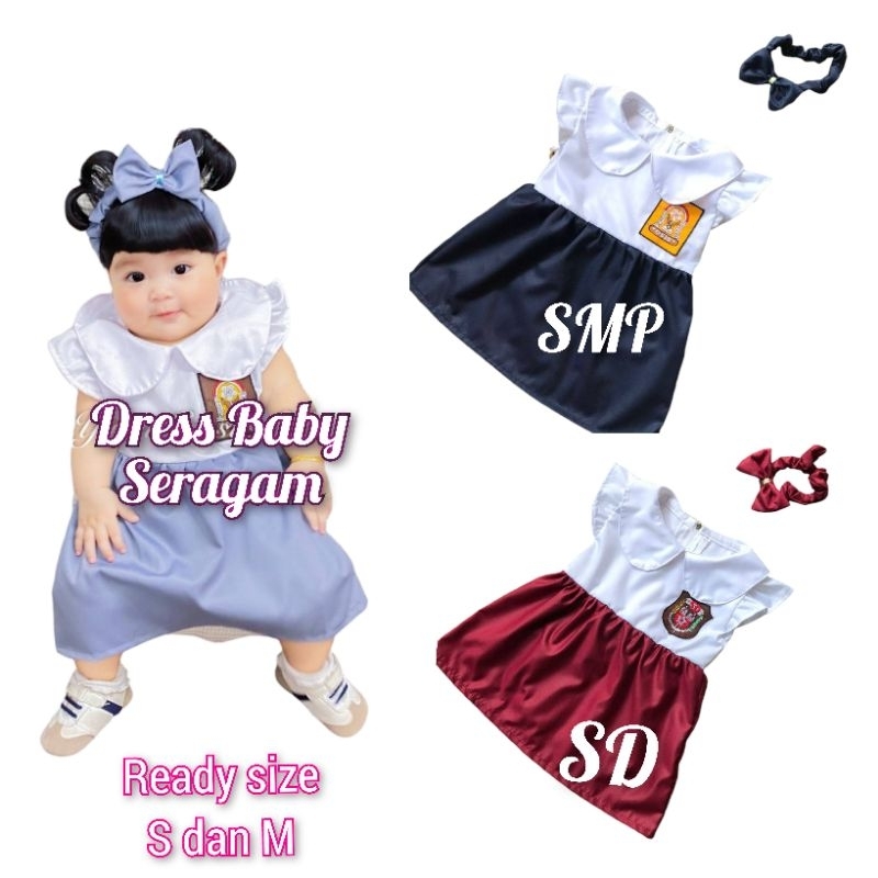 Dress Seragam Bayi 0-2 THN kostum SD SMP SMA Free Bandana Baby perempuan terusan baju anak cewek luc
