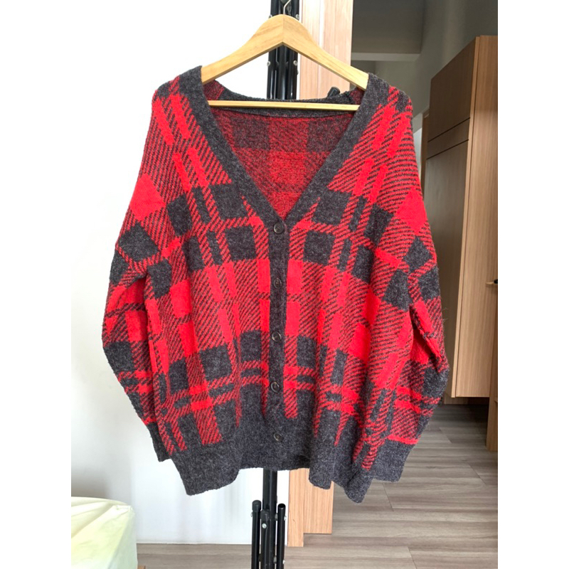 Cardigan Tartan Merah