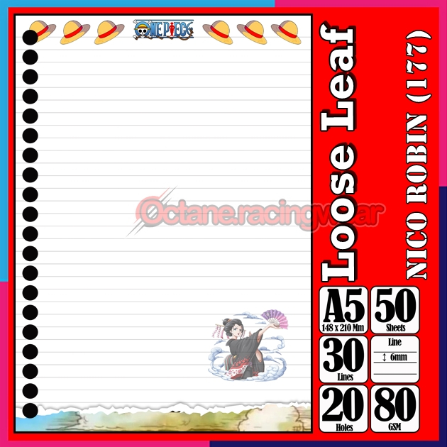 

Loose Leef A5 Isi 50 Lembar Binder Karakter Nico Robbin Robin Rayleigh Reyleigh Anime One PieceTerbaru Polos refil Refill Vol-26