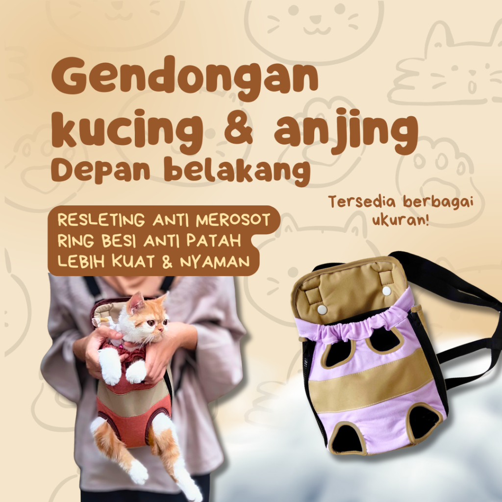 Tas Kucing Gendong Gendongan Depan Belakang Kitten Anjing Lucu Kecil Besar Hewan Jumbo