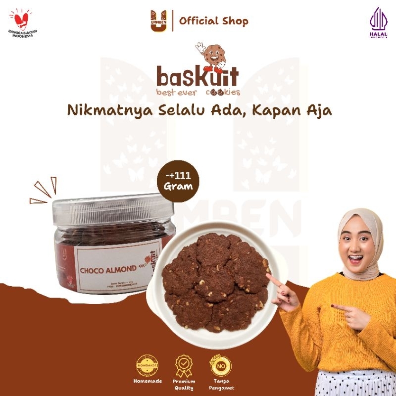 

BASKUIT Ummben Cookies Choco Almond Toples 111g Cemilan Kue Kering Lebaran Natal Homemade Premium Halal