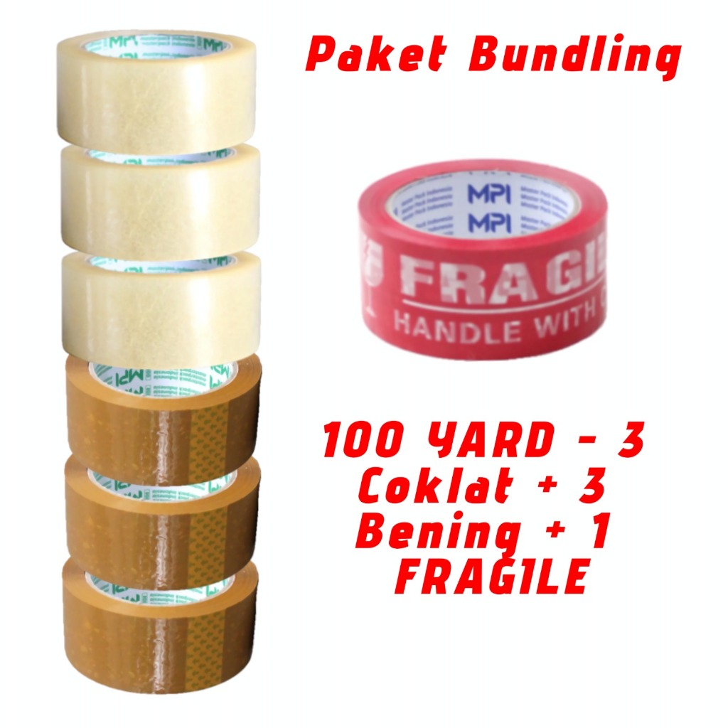 

PROMO BUNDLING - 1 SLOP [ 6 PCS ] Lakban 100 Yard + Fragile 100 Yard MPI Berkualitas PACKING AMAN