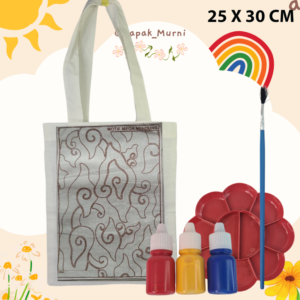 

Paket Alat Melukis Tote Bag Batik (25x30cm) untuk Pemula & Profesional – Kualitas Premium! paket kuas palet cat dengan media Totebag termurah