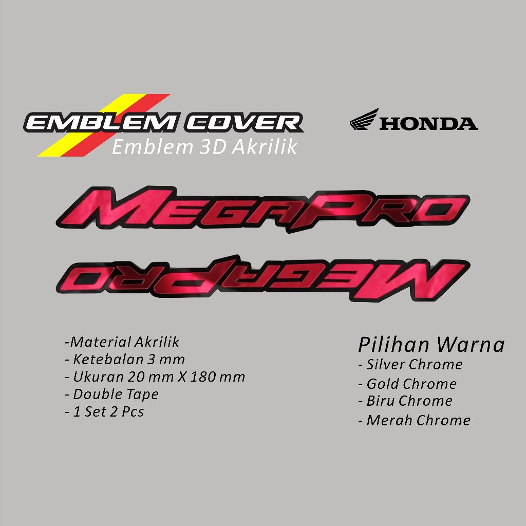 emblem 3d hoda megapro sepasang stiker akrilik  tanki honda mega pro variasi motor striping