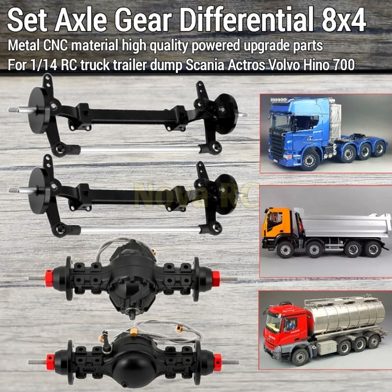 Set axle gear poros gardan 8x4 Rc truck tamiya 1/14 dengan sistem gigi diferensial