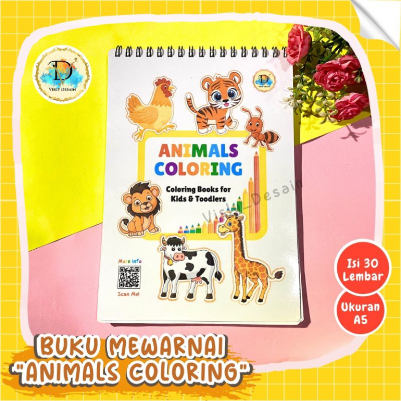 

Visly Desain - BUKU MEWARNAI HEWAN - ANIMALS COLORING - COLORING BOOK - ISI 30 LEMBAR - FREE CUSTOM NAMA - UKURAN A5