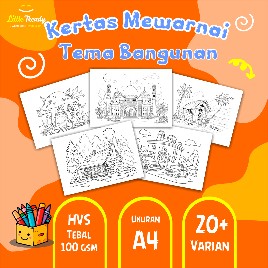 

KERTAS MEWARNAI ANAK - KERTAS GAMBAR MEWARNAI TEMA BANGUNAN UKURAN A4 100 GSM