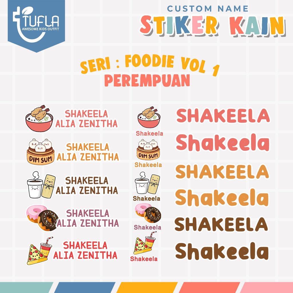 

[ISI 32-76pcs] Stiker Custom Nama Baju Dan Kain Anak Tinggal Setrika Untuk Label Seragam Sekolah Pesantren Asrama Ukuran A4 Karakter FOOD VOL 1