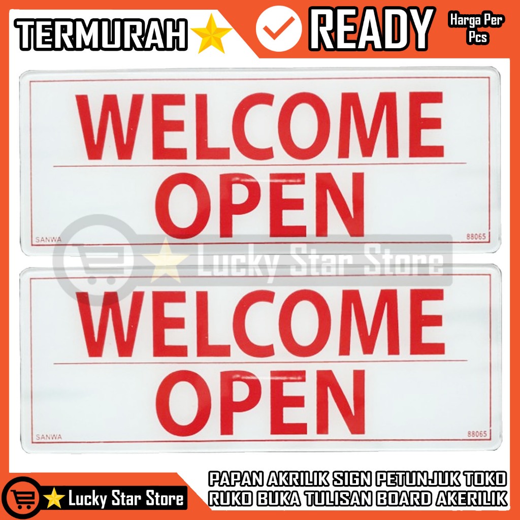 

Sign Board Tulisan Welcome Open Papan Akrilik Stiker Tempel Kaca Label Petunjuk Ruangan Akerilik Selamat Datang Buka Acrilyc Kuat Lengket Double Tape Gantung Rumah Kantor Toko Sanwa 88065