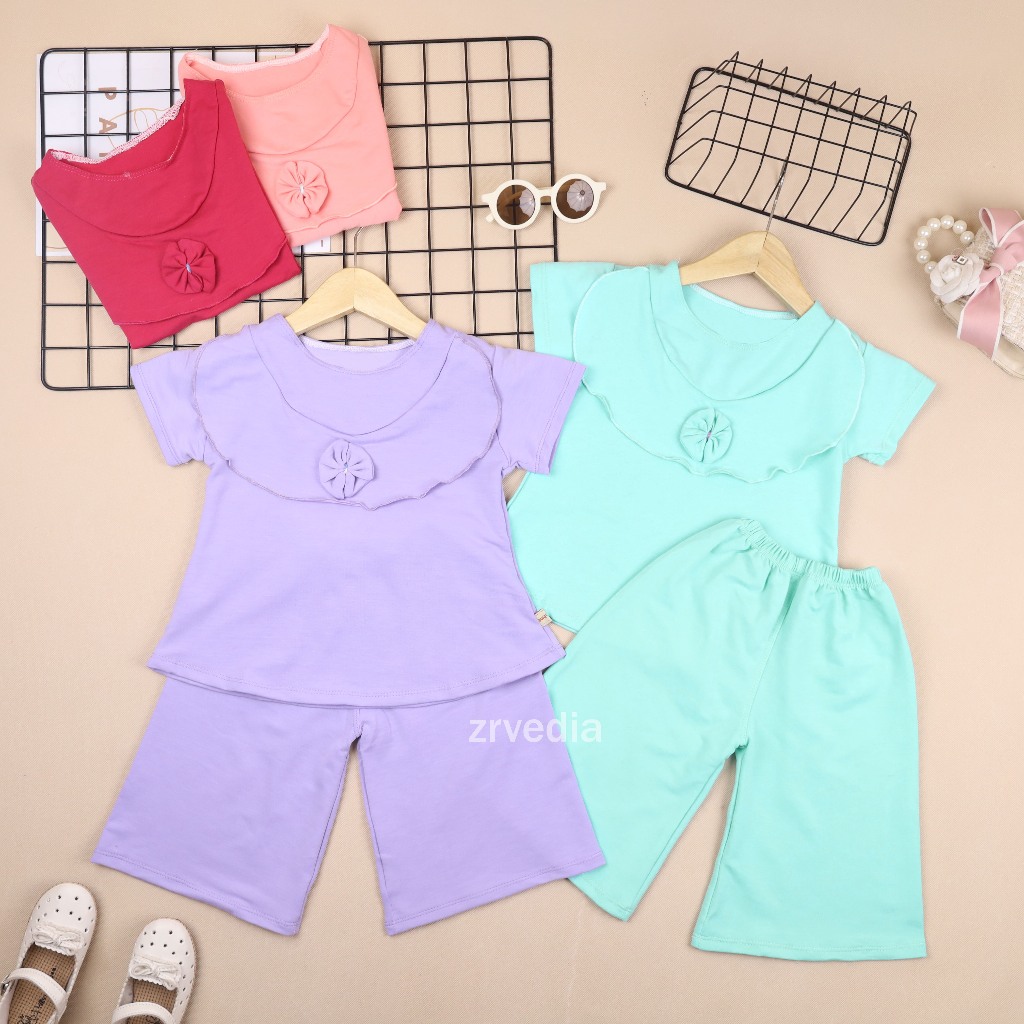 Set Kylie Anak POLOS uk 1-4 Tahun / 1 set Atasan Bawahan Kulot Anak Perempuan Baju Import