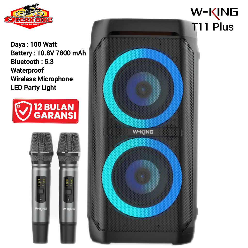 WKING Speaker Bluetooth Karaoke MIC Wireless TWS T11+ 2 Microphone Super bass 100W Waterproof