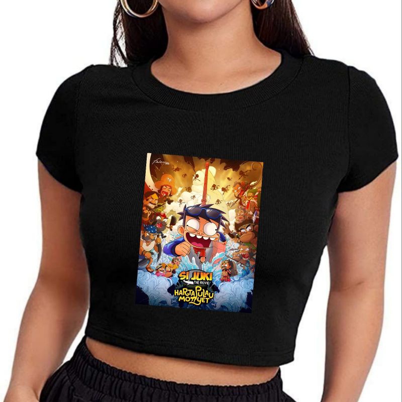 CROP TOP SI JUKI - HARTA PULAU MONYET | THE MOVIE FILM | GRUNGE | CROPTOP HITAM | CROP TEE SLIM FIT 