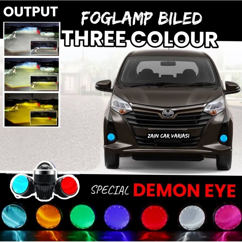 FOGLAMP BILED 3 WARNA CALYA SIGRA DEMON EYE LAMPU VARIASI MOBIL Q8 Q3 SUPER TERANG BUKAN AES