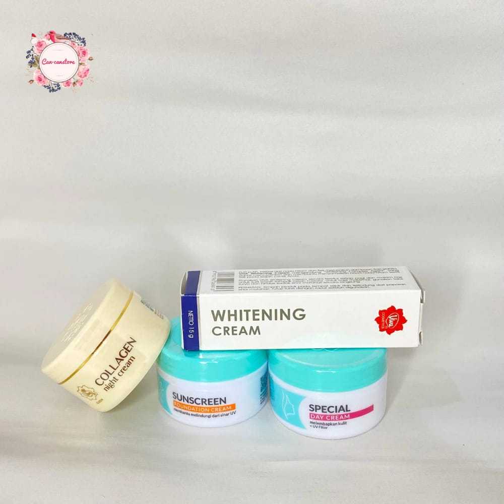 Paket Flek Hitam Wajah Kusam Krim Pagi Malam Viva Whitening Cream Special Day Cream Sunscreen Founda