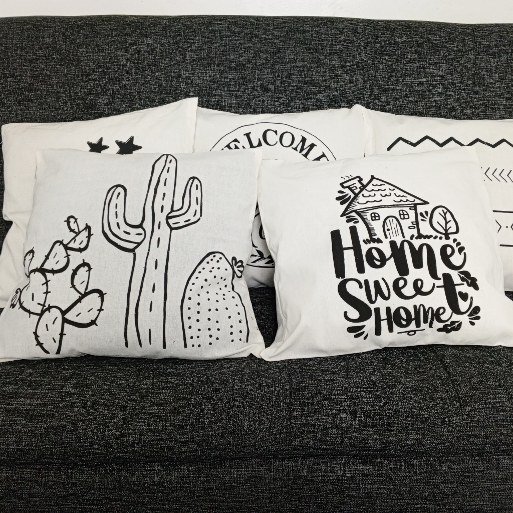 Sarung Bantal Sofa Ukuran 40x40 Motif Cactus Murah Kain Blacu Berkwalitas Estetik
