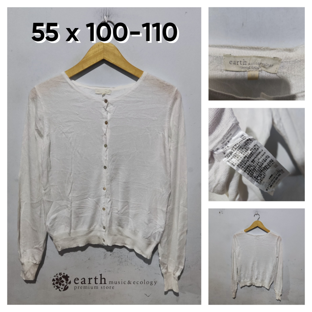 Cardigan Earth Music & Ecology Putih O Neck Size M Wanita Atasan Cewek Outer Knit ED416