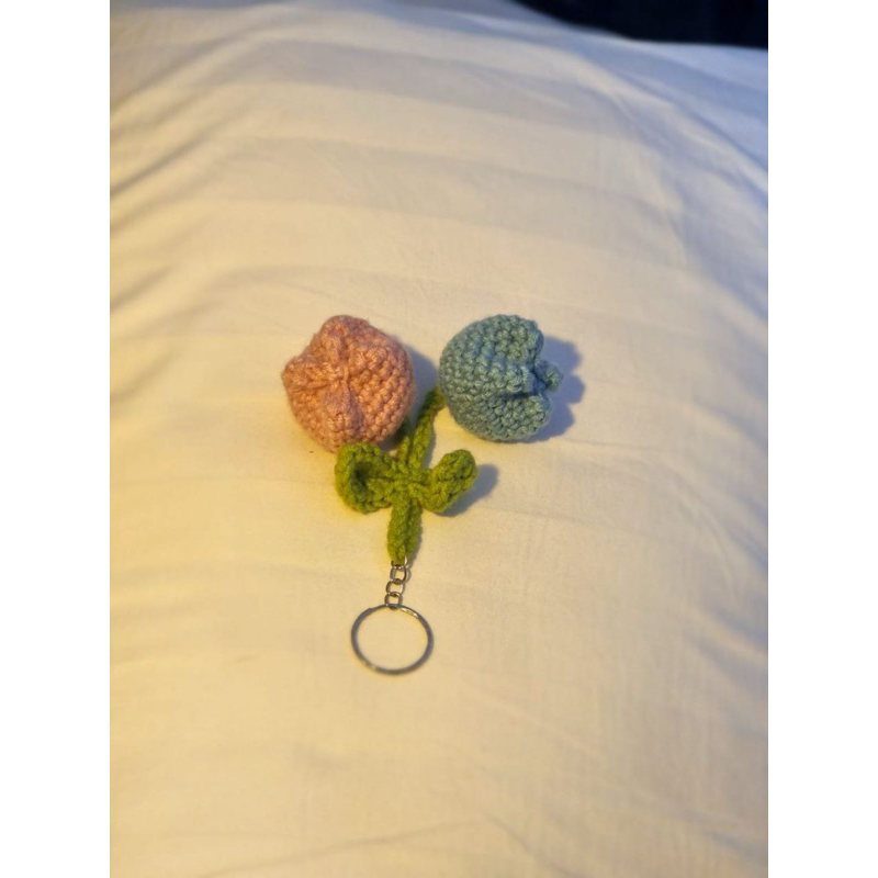 Crochet tulip flower keychain