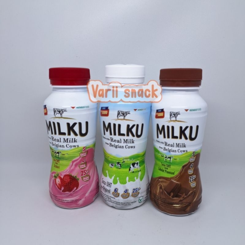 

Milku Real Milk Belgian Cows Rasa Coklat Stroberry Original 200 ml