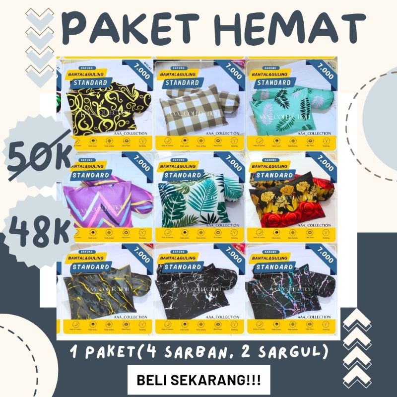 SARUNG BANTAL DAN SARUNG GULING SE-PAKET UNTUK BANTAL SILIKON DAN KAPUK MOTIF KEKINIAN