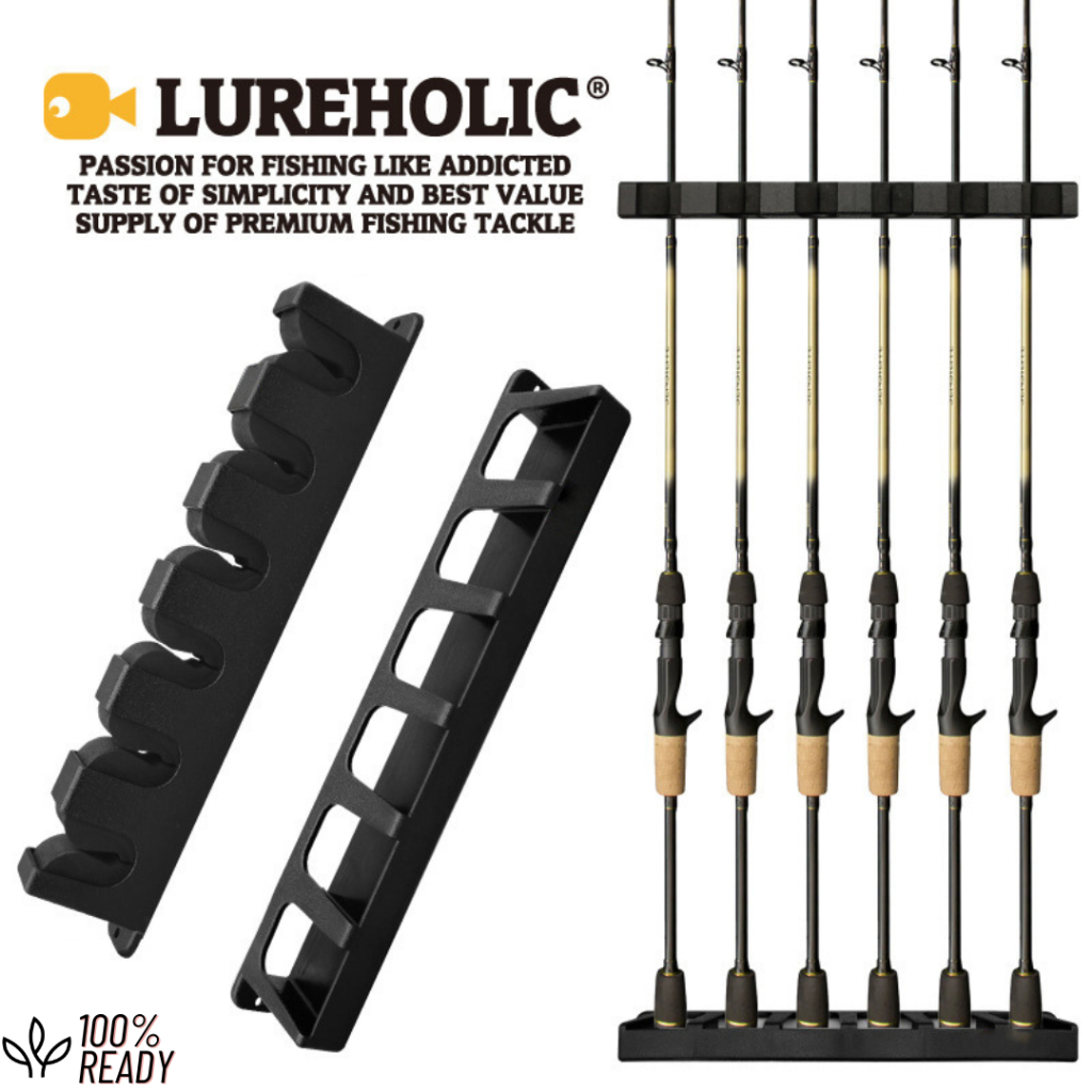 rak joran pancing rak pancing tempel /  Rak Holder Joran Pancing Wall Mount Fishing Rod 6 Slot