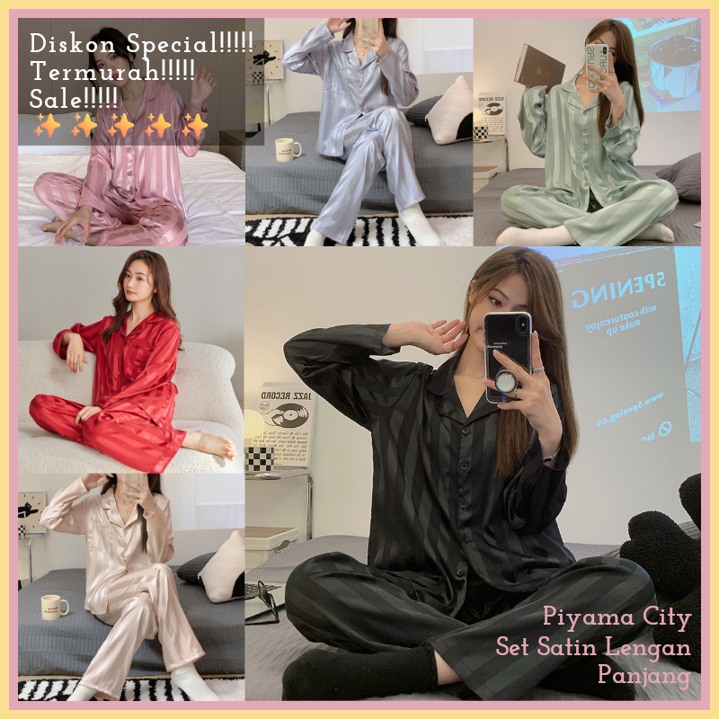 (READY STOK) PiyamaCity PC075 - [P07/PX07] - Piyama Satin Lengan Panjang | Piyama Import Premium | B