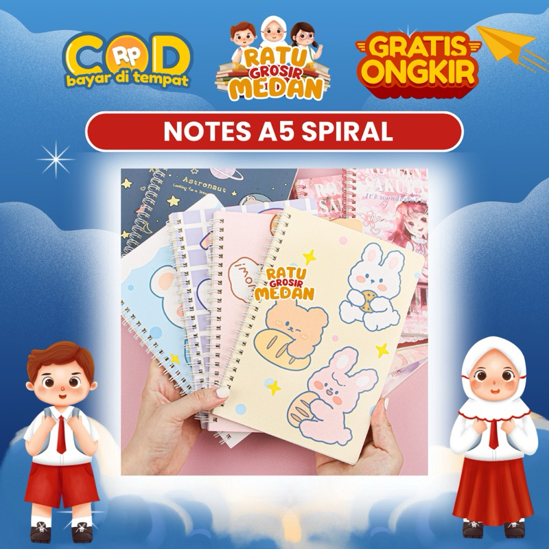 

❤️RGM 021❤️Notebook A5 Spiral Karakter Diary Pelajar Notes Lucu Imut Catatan Gambar