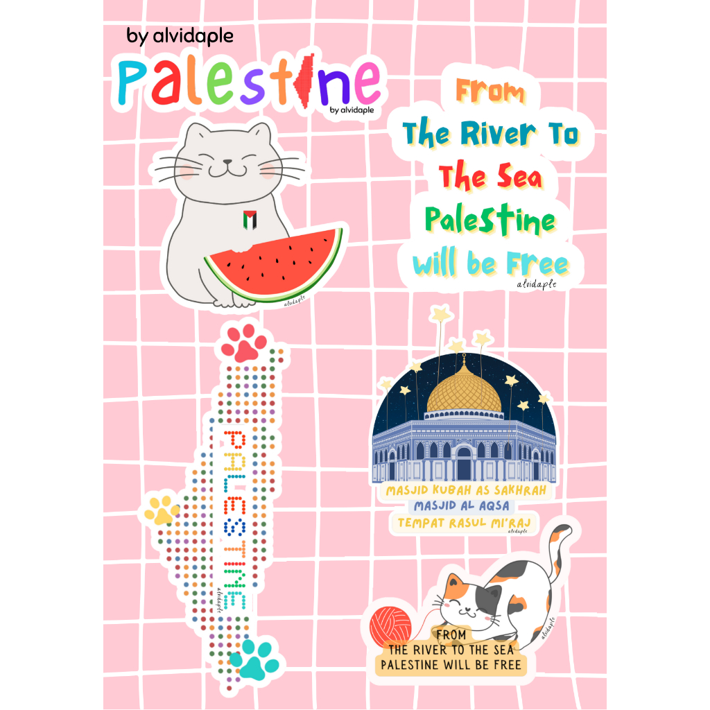 

Souvenir Suvenir Sufenir Merchandise Merch Sticker Stiker Palestina Palestine Lucu Kucing Masjid Al Aqsha Anak Vehicle Cat Anti Air Waterproof