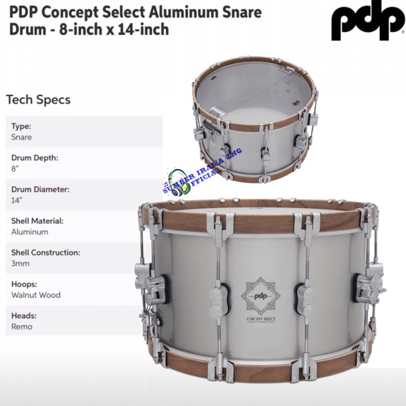 PDP PDSN0814CSAL - PDP CONCEPT SELECT ALUMINIUM SNARE DRUM - 8"x14"