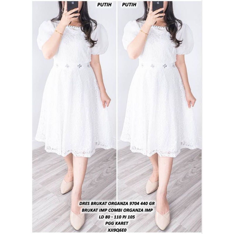 dress putih brukat organza 9704