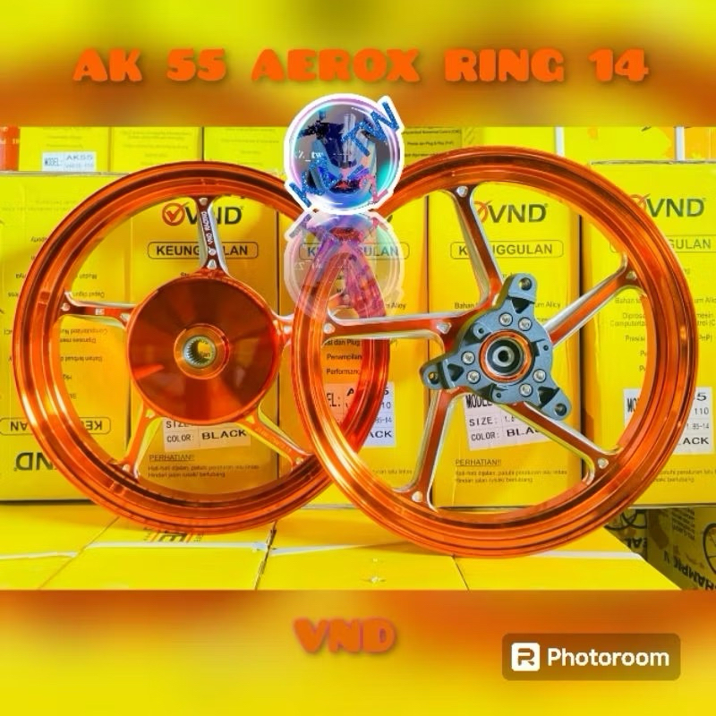 VND VELG AK55 RING 14 FOR NMAX NEW / NMAX OLD/ AEROX , UK VELG 1.85X14 / 2.15X14 ORIGINAL VND