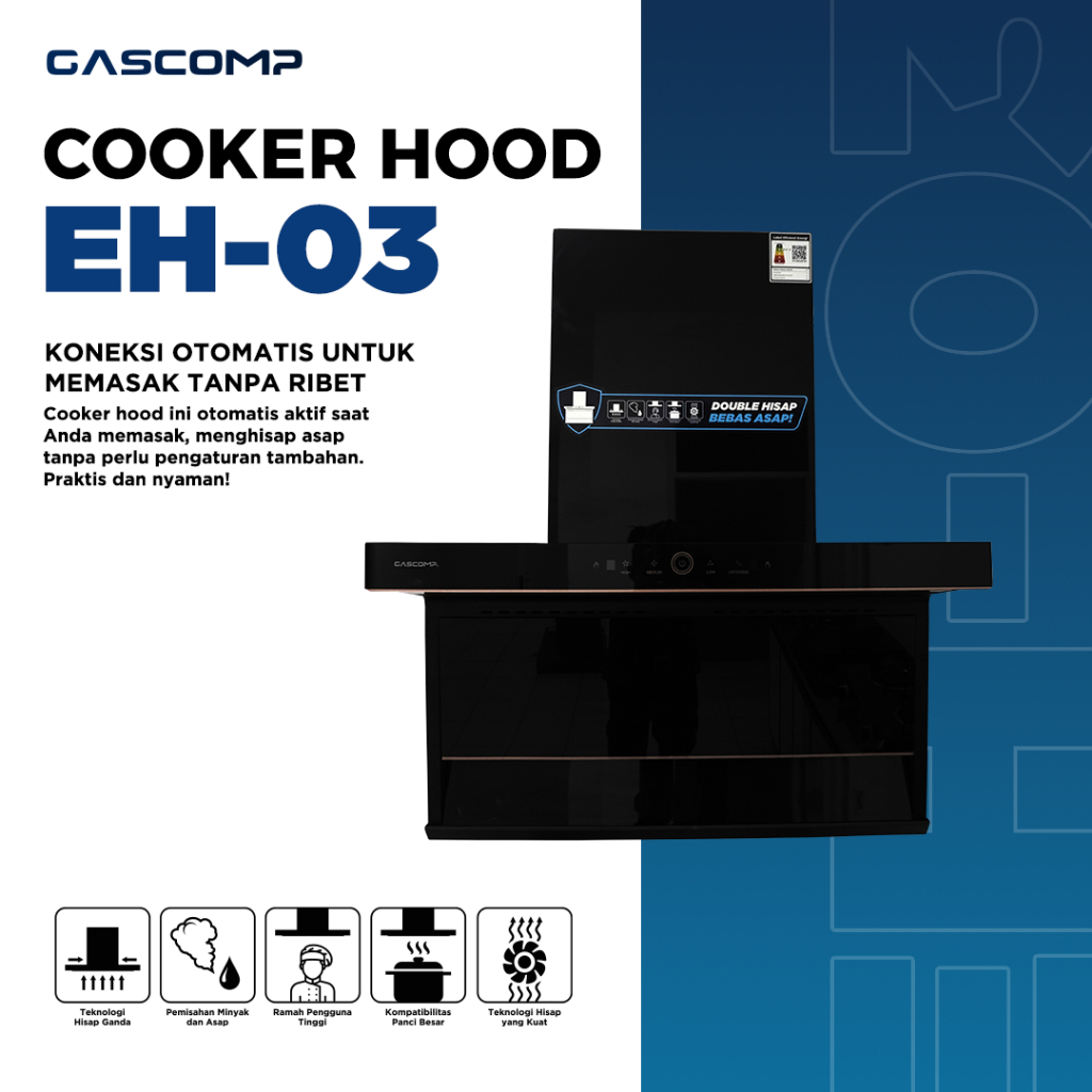 GASCOMP Cooker Hood EH 03 Penghisap Asap Kompor Dapur Lebih Kuat Penyedot Asap Kompor Touchscreen da