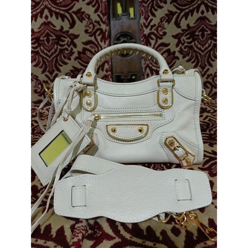 Tas Kulit Lambskin Balenciaga City Mini Edge warna BW