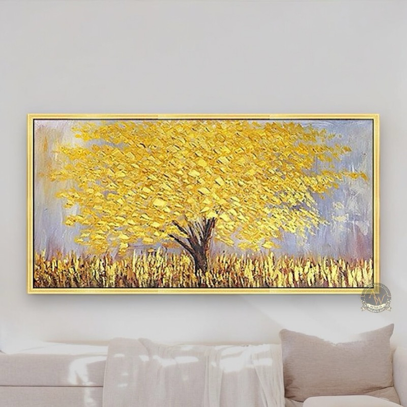 

lukisan abstrak pohon gold art aesthetic minimalis