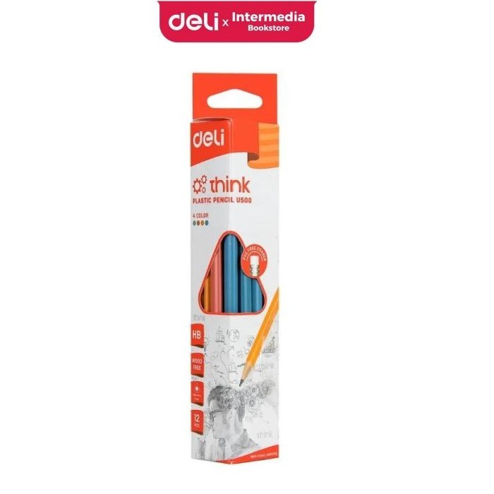 

Deli EU50000 Pensil Plastik HB 12PCS/Kotak, dengan Ujung Penghapus, Bentuk Segitiga