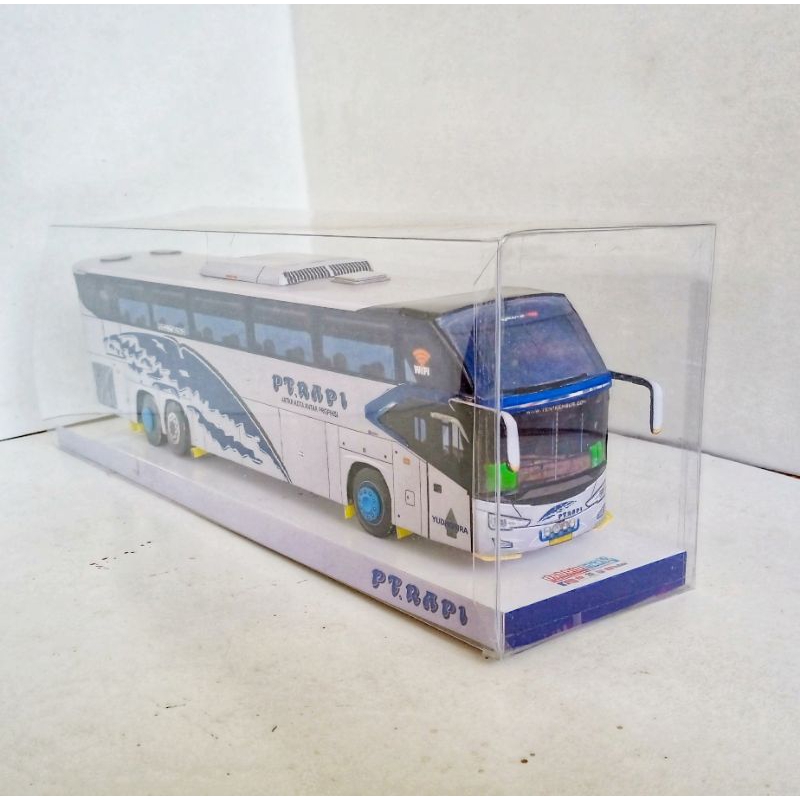 Miniatur bus kertas PT RAPI, Skala 50, Pakai kotak plastik mika