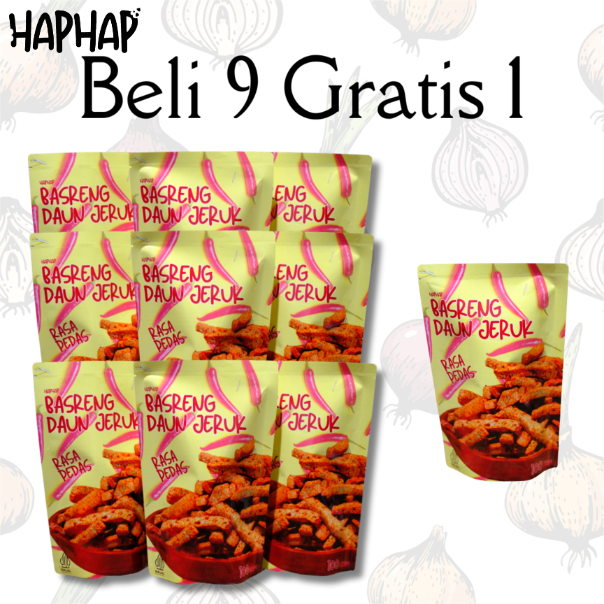 

9 GRATIS 1 Haphap Basreng Daun Jeruk PEDAS 100 gram