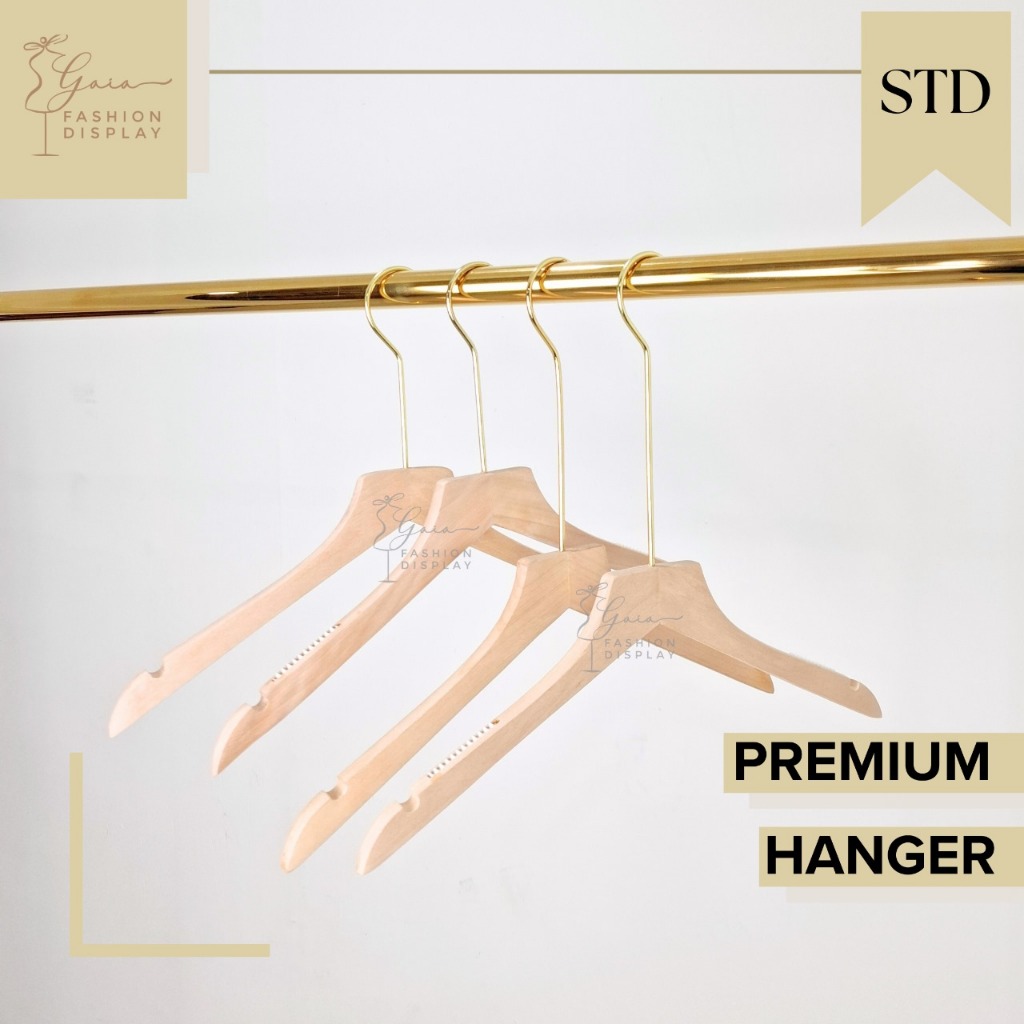 Hanger Kayu Hook Gold Hanger Korea Hanger Premium Gantungan Baju Distro Hook Emas Gold (BH)