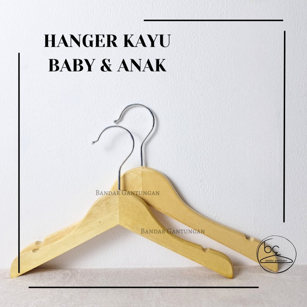 Hanger Kayu Anak Warna Natural Biasa / Gantungan Baju Distro Hanger Kayu Plitur Gantungan Baju Anak 