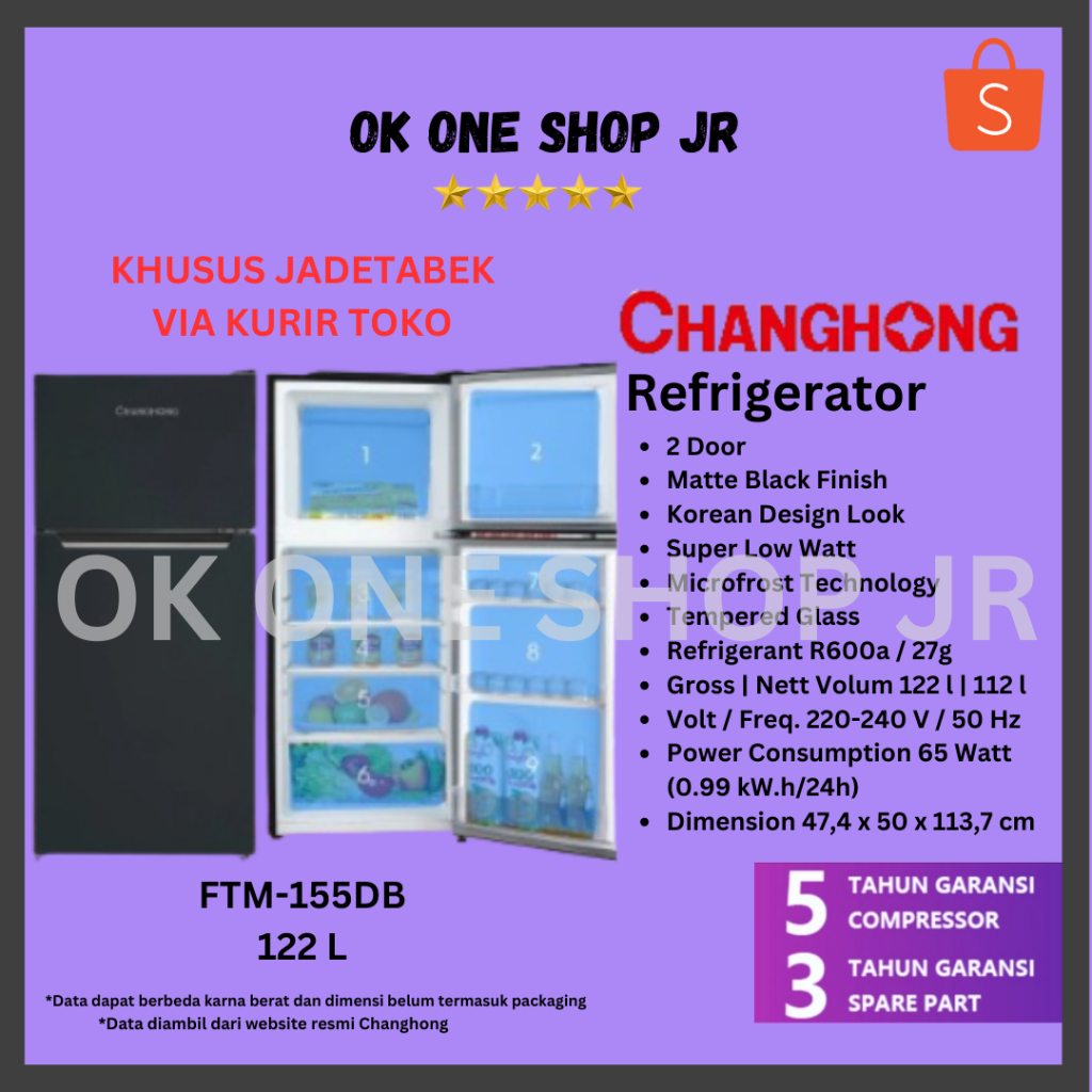 CHANGHONG Kulkas 2 Pintu FTM155DB / FTM-155 DB