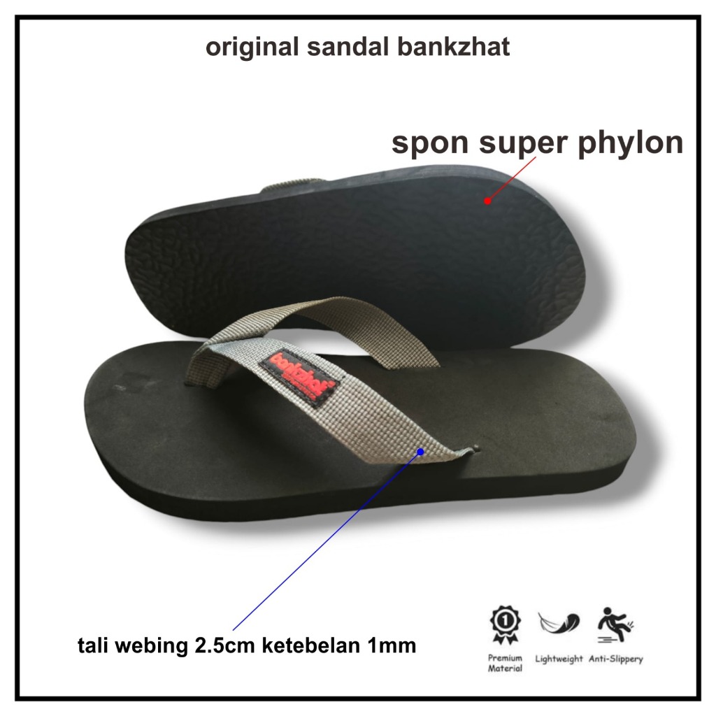 SANDAL ABBE BANGZHAT HITAM TALI ABU ORIGINAL 100%
