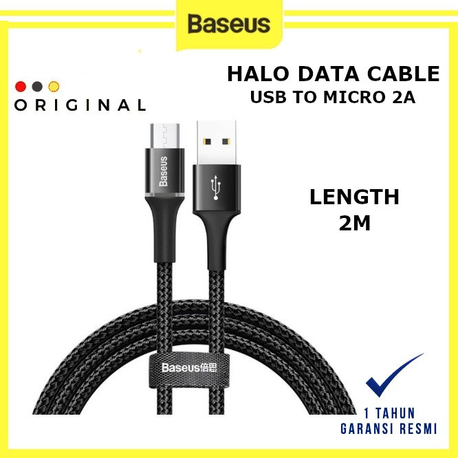 Baseus Halo Data Cable USB For Micro 2A 2m Black - BASEUS ORIGINAL ( CODE 10037 ) / KABEL DATA BASEU