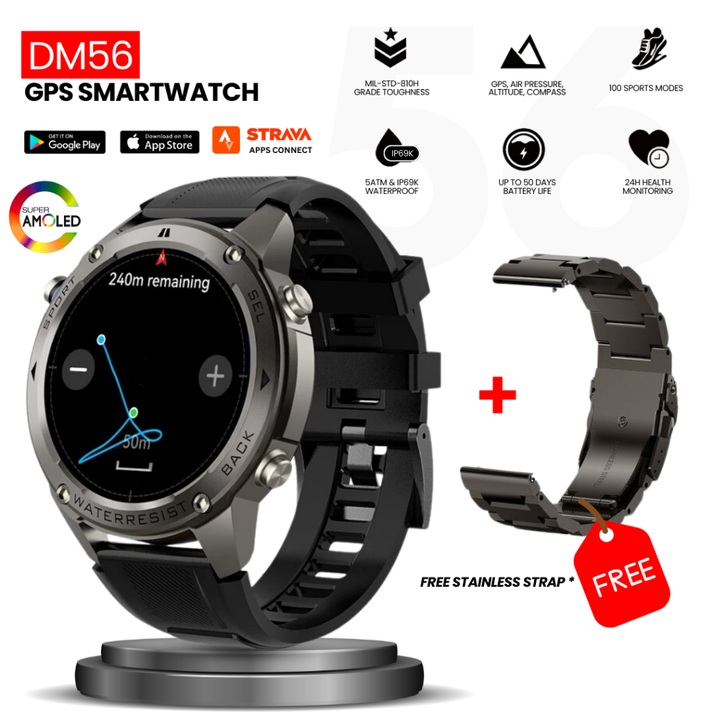 Smartwatch GPS DM56 Retina Amoled Smartwatch Built-in GPS Compass Altimeter Barometer 5 ATM Waterpro