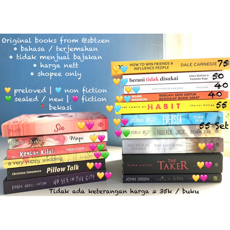 PRELOVED / NEW SEALED Books Novel fiksi non fiction self improvement buku terjemahan bahasa